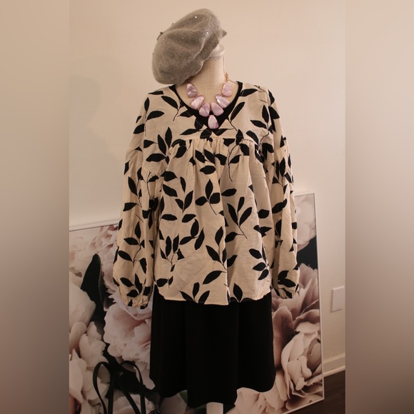 CES FEMME Floral Balloon Sleeve Flowy Bohemian Top Sz L - Picture 12 of 12